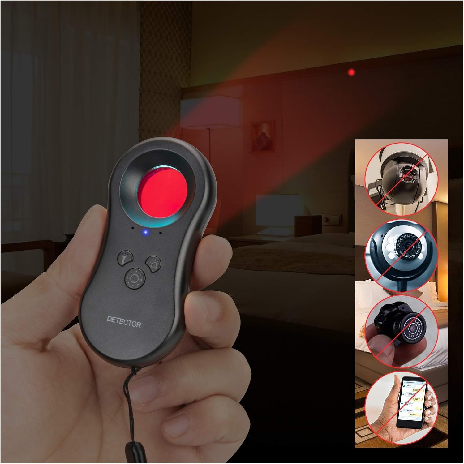 Hidden Camera Detectors,LED Device Detector with Infrared viewfinders - Pocket Sized Motion Only Anti Spy Camera Finder Locates Hidden Camera,Chargeable Anti Theft Alarm in AirBnB, Hotels and Bathroom