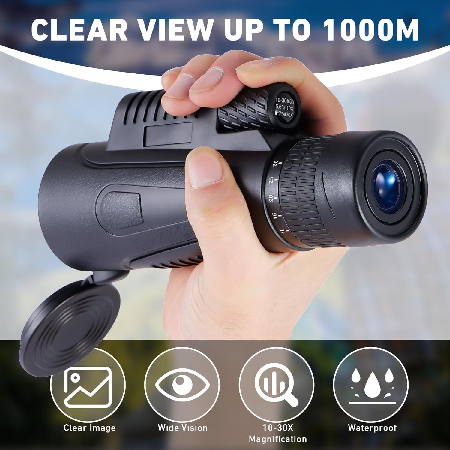 Monocular Telescope High Power, 10-30x50 Monoculars for Adults, Compact Portable Waterproof Monocular, BAK-4 Prism  FMC Lens Monoculars for Bird Watching, Hunting, Hiking, Outdoor Camping