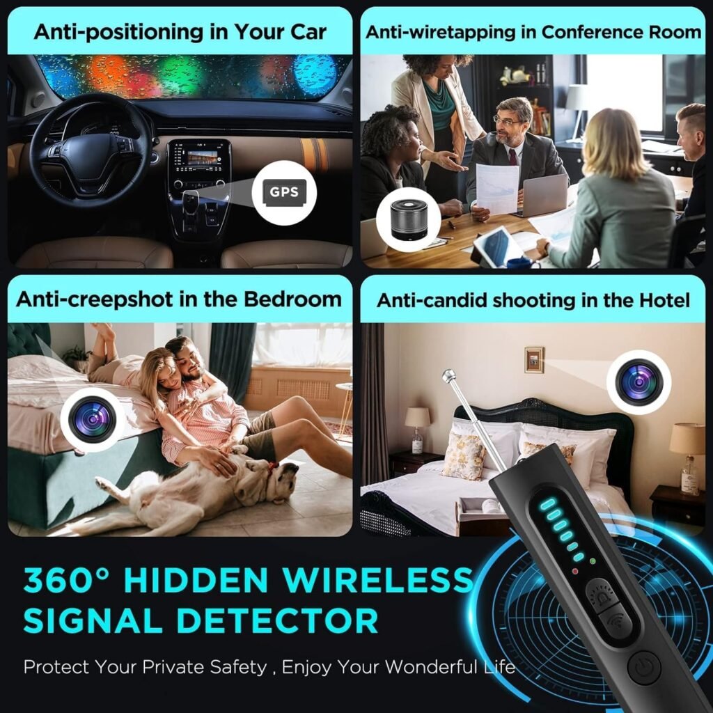 Jusubb Hidden Camera Detectors, Camera Detector, Bug and Hidden Camera Detector, RF Wireless Signal Scanner for Home Office Travel, 6 Levels Sensitivity 4 Modes, 32H Working Time