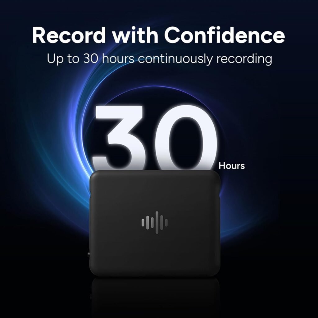 64GB Smart Voice Recorder, iZYREC Voice Activated Recorder with Phone App, 30 Hours Continuous Recording, Audio Recording Device, Enhanced AI Noise Canceling Perfect for Meeting, Interview (A Black)