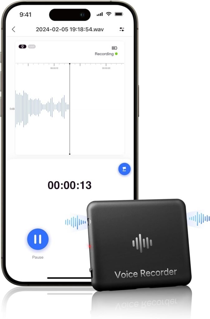 64GB Smart Voice Recorder, iZYREC Voice Activated Recorder with Phone App, 30 Hours Continuous Recording, Audio Recording Device, Enhanced AI Noise Canceling Perfect for Meeting, Interview (A Black)