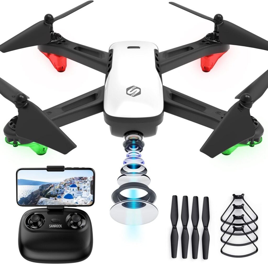 Drone with Camera for Adults, SANROCK 1080P HD FPV WiFi Drones for Kids Beginners, RC Quadcopter Helicopter, Voice Start, Waypoint Fly, Gesture Selfie, Return to Home, Toys Gifts for Boys Girls